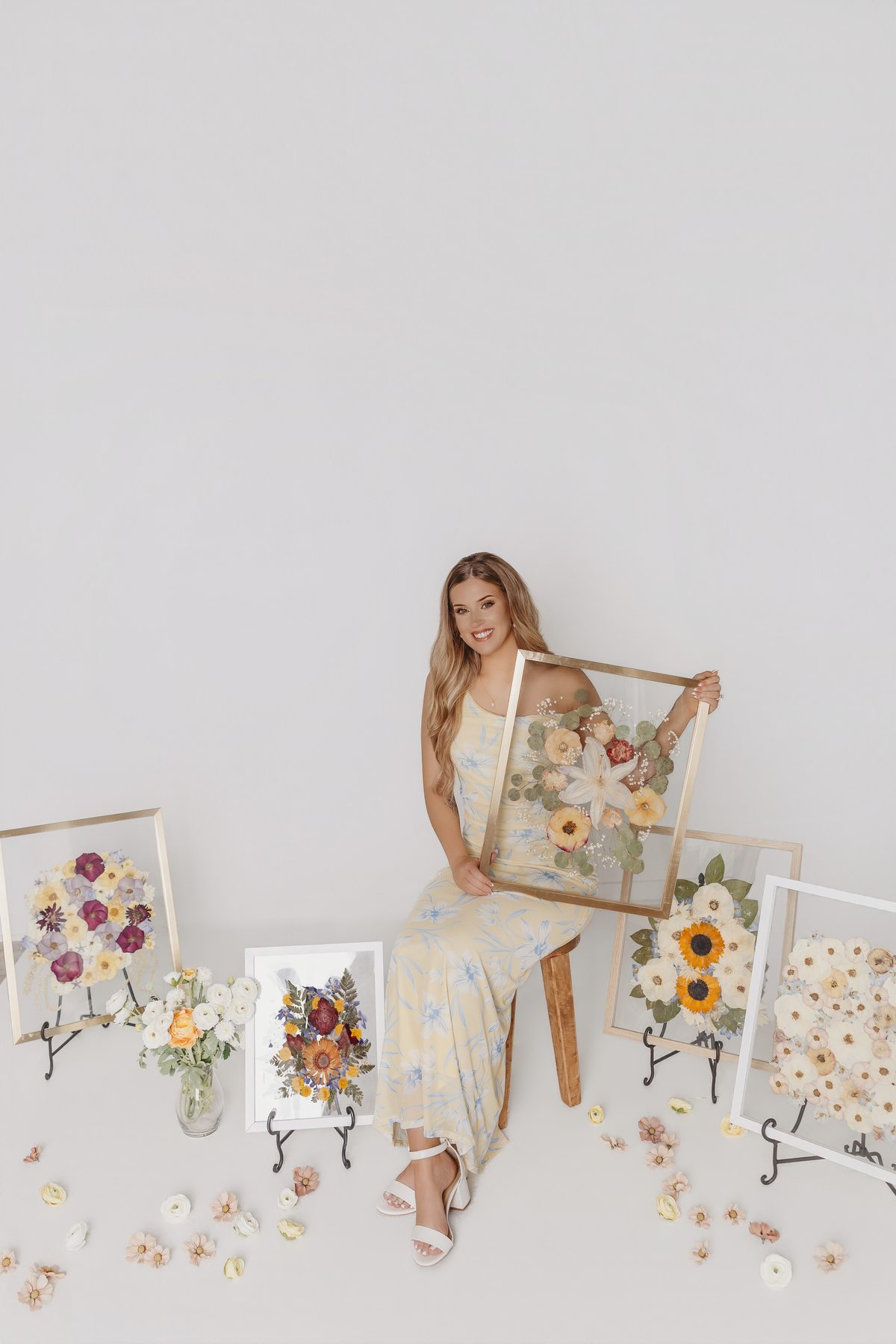 A bright pressed-flower frame